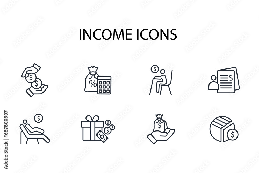 income icon set.vector.Editable stroke.linear style sign for use web design,logo.Symbol illustration. income icon set.vector.Editable stroke.linear style sign for use web design,logo.Symbol illustration.