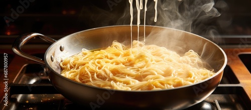 Creating Asian Japanese noodles: boiling dry and egg noodles.