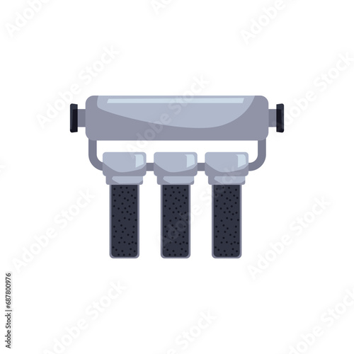 Water filtration in-line system with three cartridges, fast home liquid purification technology vector illustration