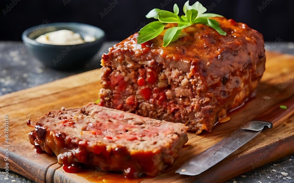 Capture the essence of Meatloaf in a mouthwatering food photography shot Generative AI Capture the essence of Meatloaf in a mouthwatering food photography shot Generative AI