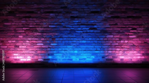 Neon spot lights on brick wall. Generative ai