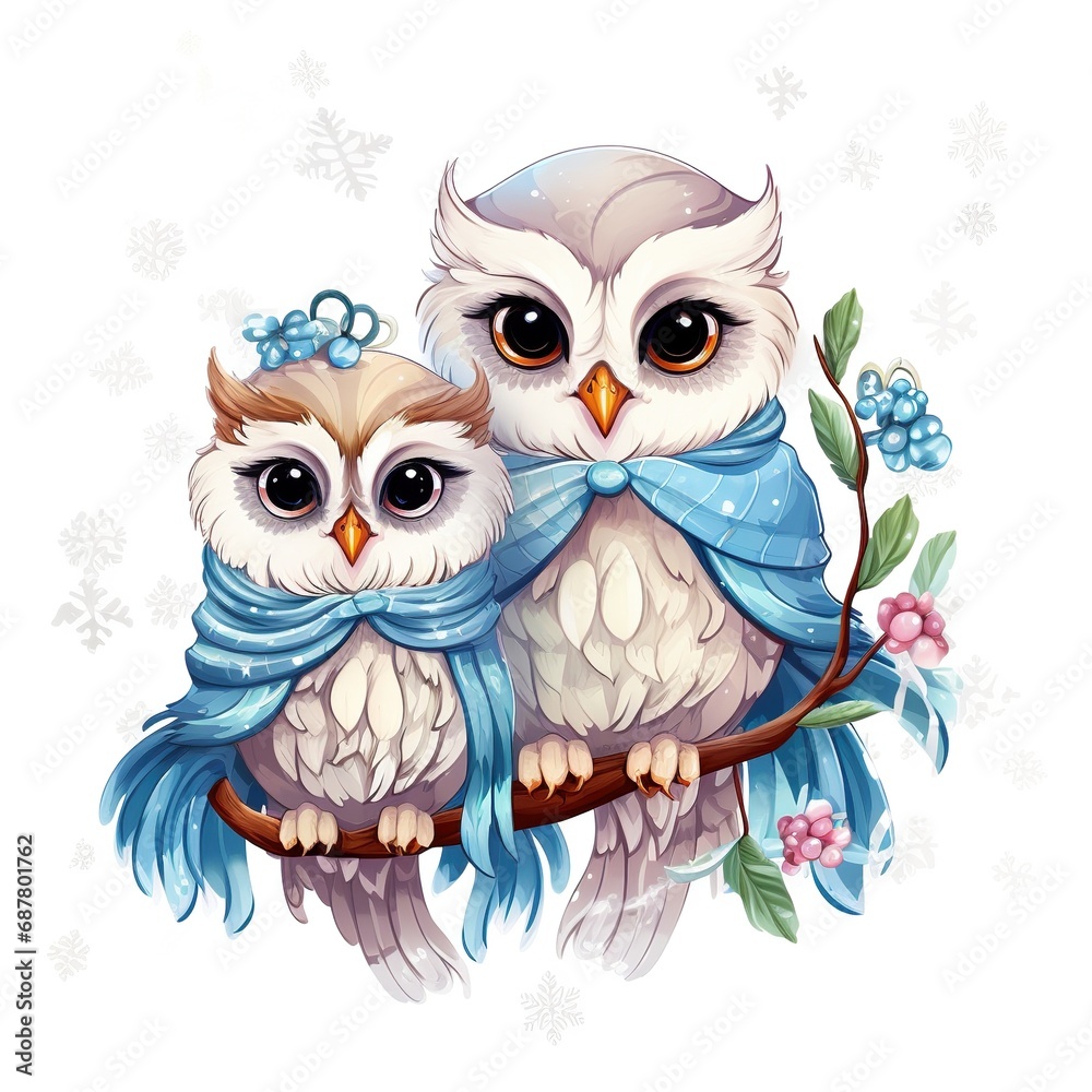 Fototapeta premium Majestic owls perched on a treetop