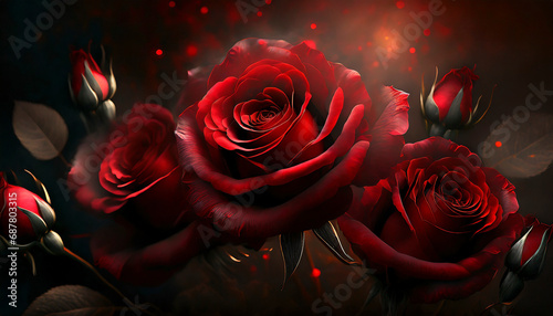 red roses on dark background, Valentine day card