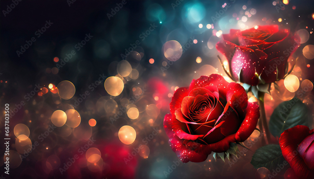 red roses on golden bokeh background, Valentine day card red roses on golden bokeh background, Valentine day card
