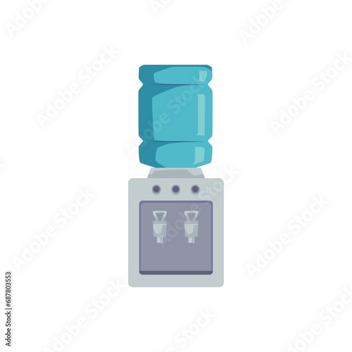 Water cooler for office and home, vector office aqua dispenser with two taps, plastic water cooler with blue full bottle
