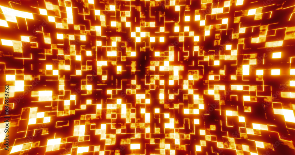 Yellow orange energy glowing blocks digital futuristic squares computer bright background