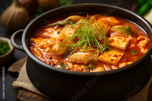 Korean Kimchi Jjigae stew is ready to eat. (Generative AI) 
