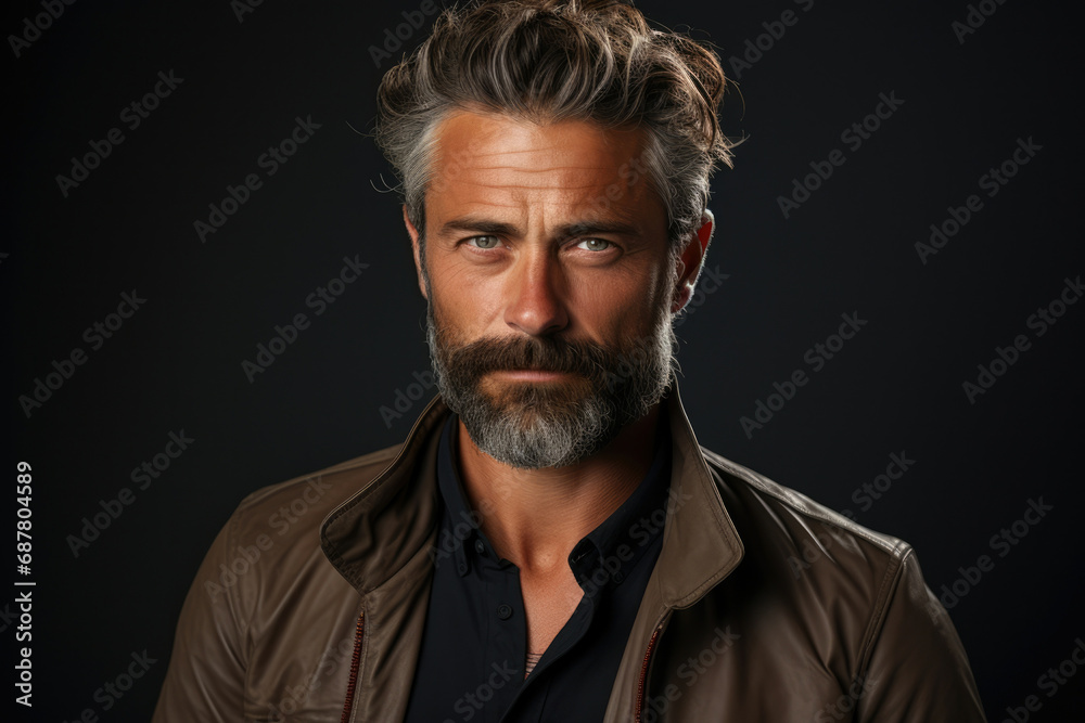 Obraz premium Beard man caucasian male mature portrait isolated happy white handsome face adult person background
