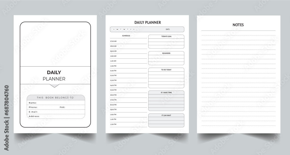 Daily Planner KDP interior  Printable Template Design Vector illustration.