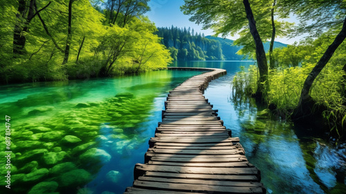 wooden bridge over the river