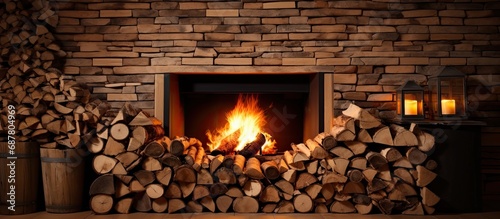 Fireplace Stock Photo  Cozy Home Ambiance with Firewood