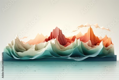 In a wide-format abstract background image, paper-cut inspired layers with a color gradient depict stylized mountains, creating a visually engaging and textured composition. Illustration