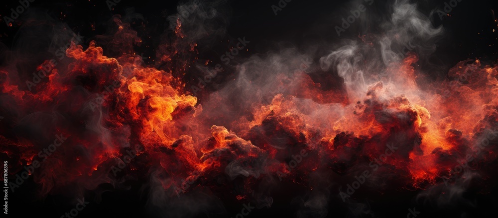 Embers and smoke in isolated black background.