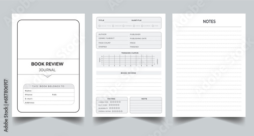 Editable Daily Book Review Journal Planner Kdp Interior printable template Design.
