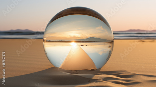 Glass ball relect desert landscape view on earth