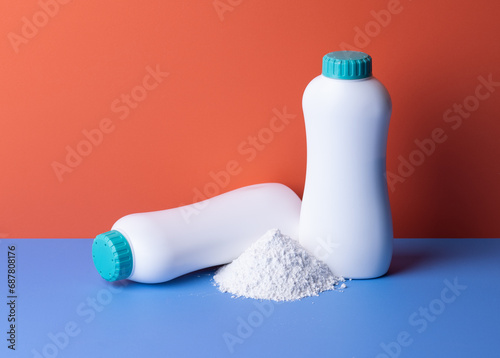 Foto Skin care with talcum powder in container