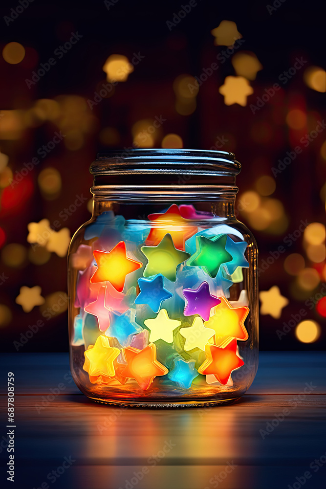 Glowing mini star shaped objects in a jar Glowing mini star shaped objects in a jar