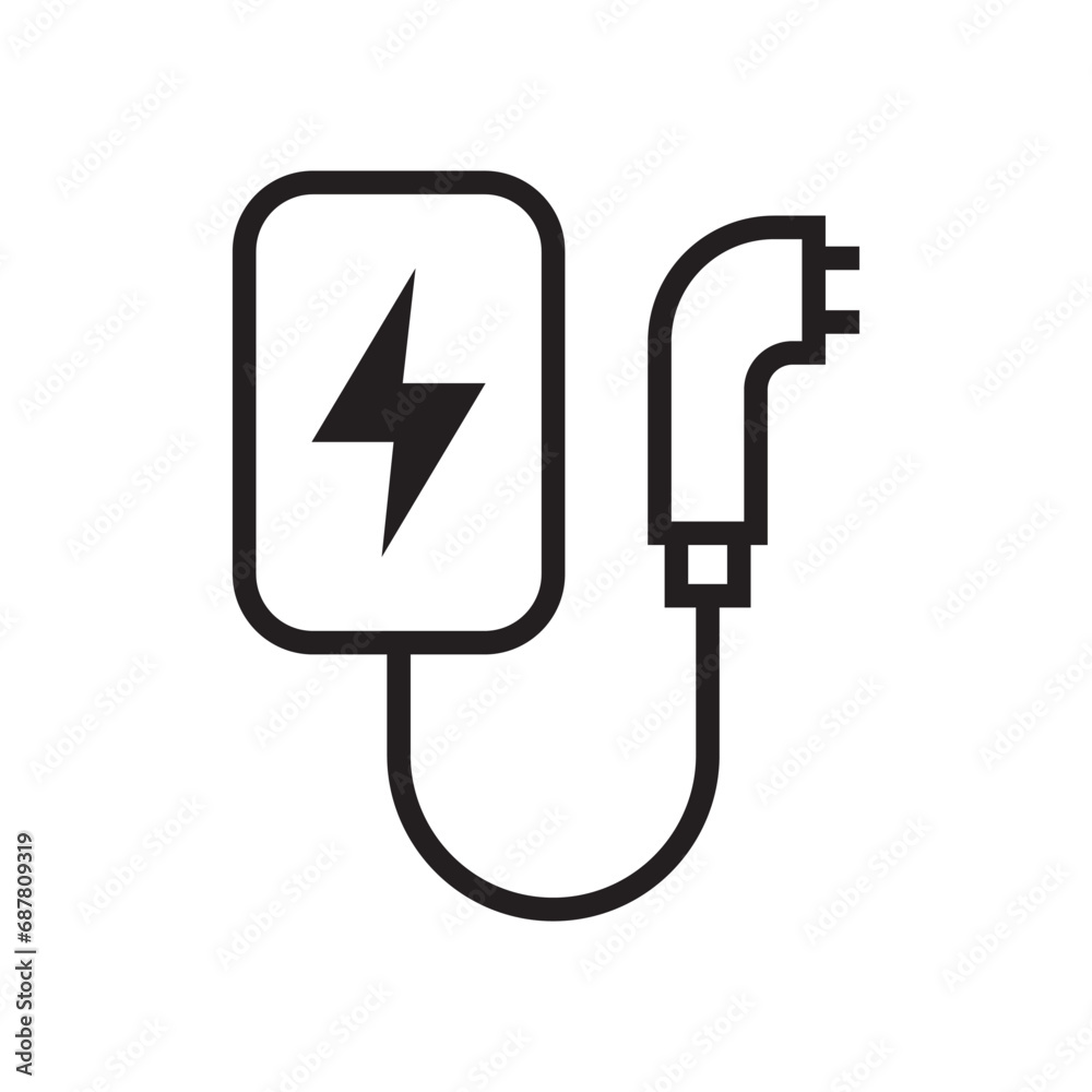 Electric charging icon, Ev charging point station, Stroke outline design, Vector illustration Electric charging icon, Ev charging point station, Stroke outline design, Vector illustration