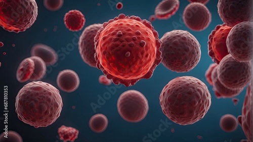 3d render of red blood cells flowing in blue background, medical concept.