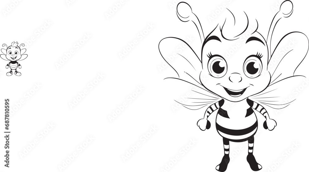 hand drawn bee outline kawai style coloring page illustration 