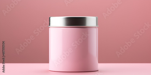 Cosmetic cream jar with pink background, "Luxury Glow: Cosmetic Cream Jar on Pink Background" 