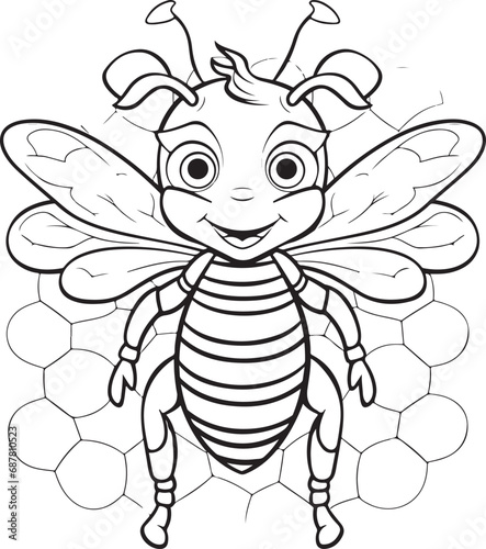 hand drawn bee outline kawai style coloring page illustration 