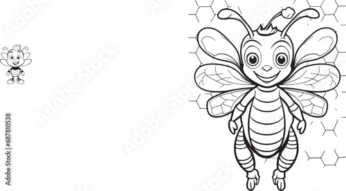 hand drawn bee outline kawai style coloring page illustration 
