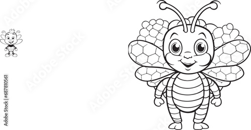 hand drawn bee outline kawai style coloring page illustration 