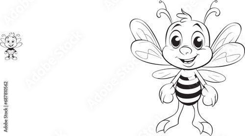 hand drawn bee outline kawai style coloring page illustration 
