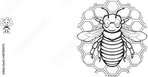 hand drawn bee outline kawai style coloring page illustration 