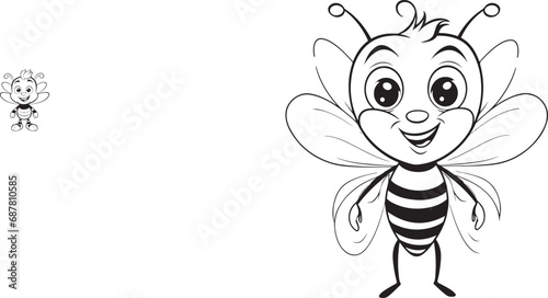 hand drawn bee outline kawai style coloring page illustration 