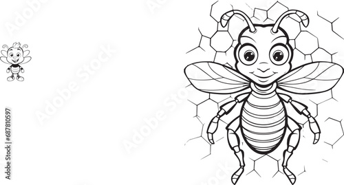 hand drawn bee outline kawai style coloring page illustration 