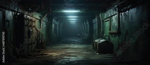 Haunted military bunker attraction: Dungeon-like room in abandoned bunker for thrill-seekers and gamers. photo