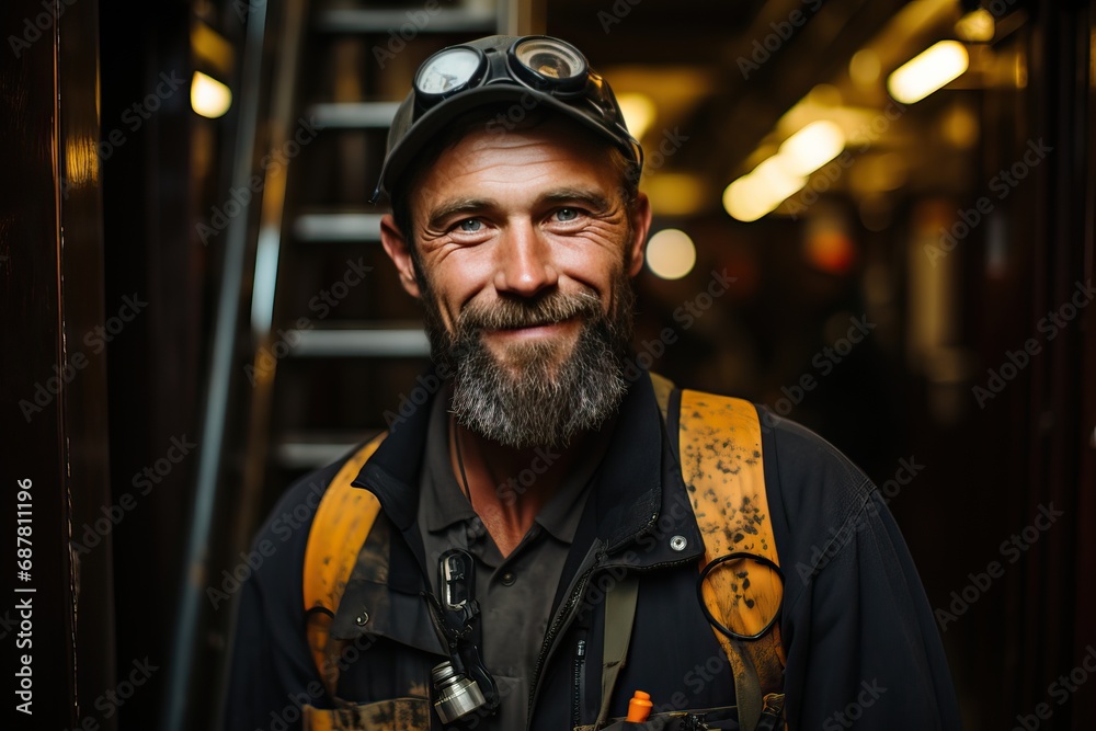Portrait of a miner before starting work, a clean miner in a mine.