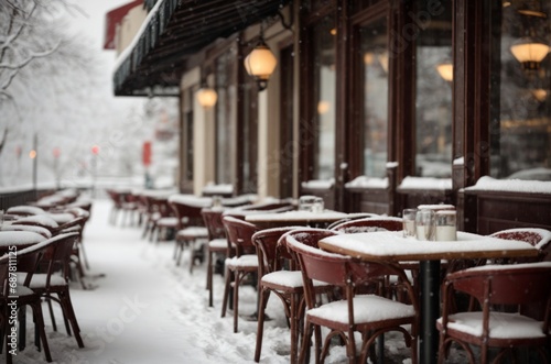 Snowy Outdoor Café Setting in Winter