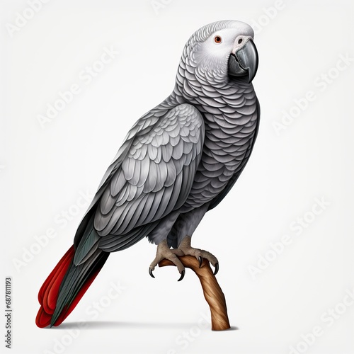 African Grey Parrot on white background