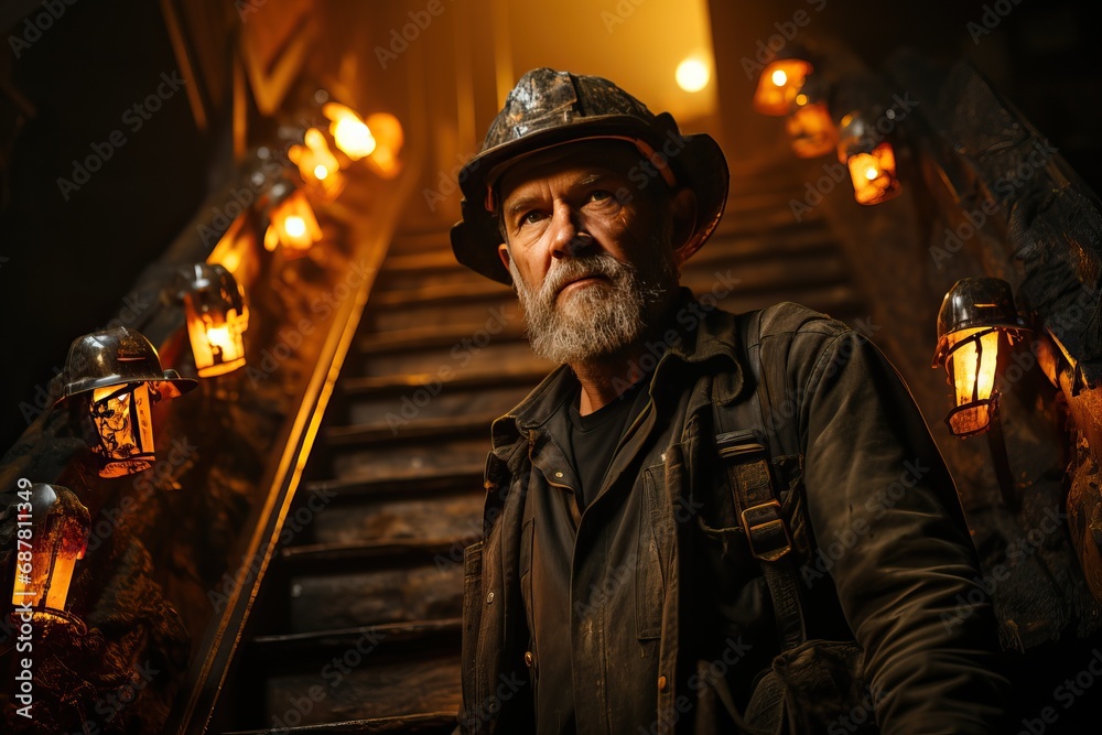 Portrait of a miner before starting work, a clean miner in a mine.