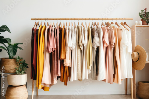 Textile wear dress store rack garment closet clothes fashion wardrobe style background hanger