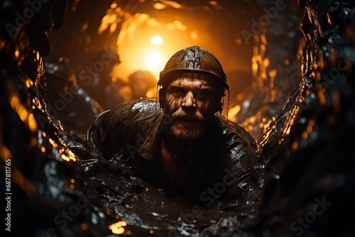 Mine flooding, frightened miners get out of the mine.