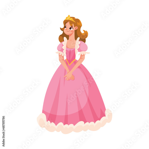 Woman Princess in Golden Crown as Good Fairytale Character Vector Illustration