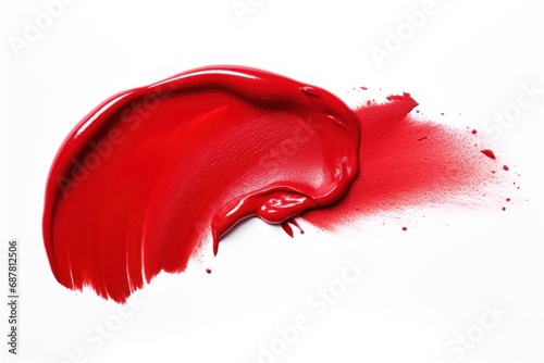 Classic Red color lipstick swatch isolated on white background, nail polish, Cosmetic, brush stroke swipe