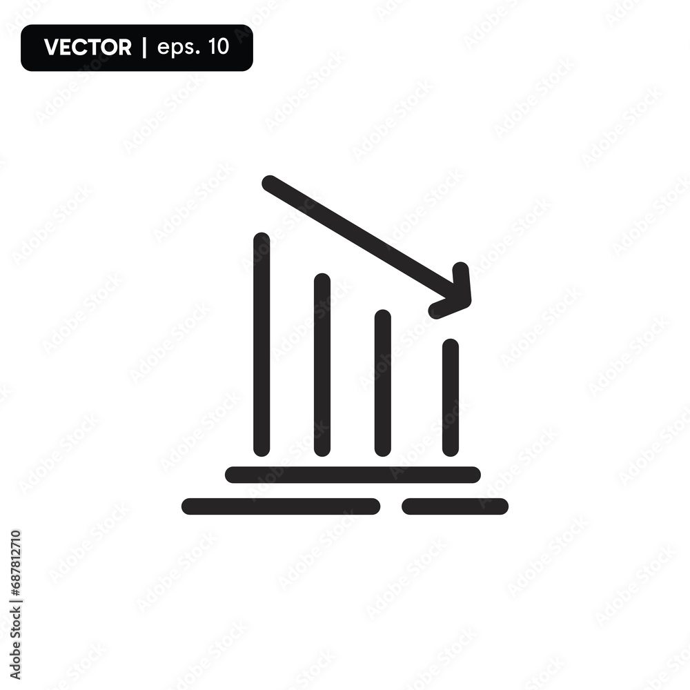 Down arrow growth vector diagram logo icon. investment icon, Vector line icon isolated on white background. Symbol of successful business financial investment Down arrow growth vector diagram logo icon. investment icon, Vector line icon isolated on white background. Symbol of successful business financial investment