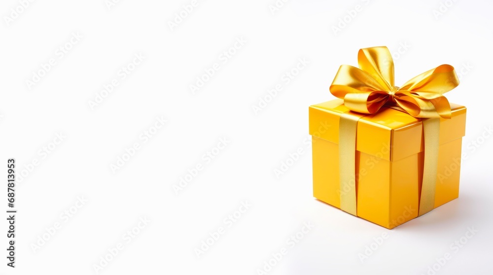 Yellow gift box on white background with copy space. Yellow gift box on white background with copy space.