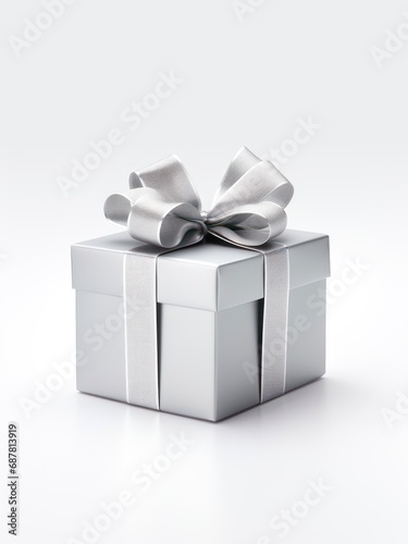 Silver gift box on white background. © Hanna