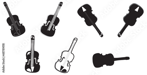 Black and white guitars. Acoustic and electric guitar outline musical instruments Vector isolated silhouette Guitars doodle set