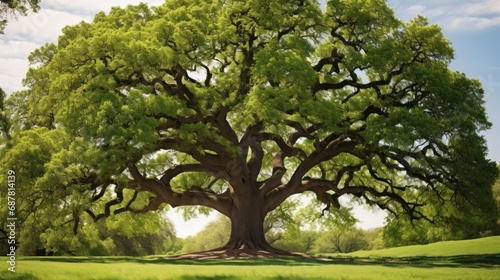 Mighty oak tree ,Lonely green oak tree in the field,Old big tree in the park photo
