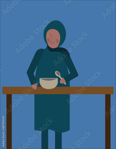 Person in at a table cooking (ID: 687814342)