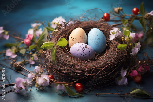 Colorful Easter eggs in a nest