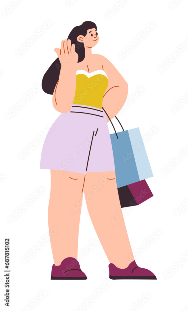 Fashionable female character with shopping bags Fashionable female character with shopping bags