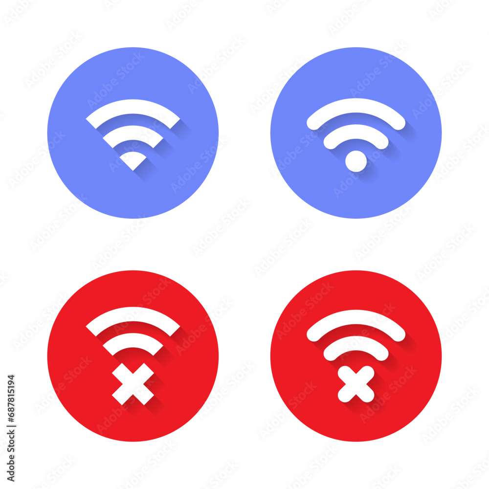 Wifi and disconnect icon on circle background. Wireless network vector with shadow Wifi and disconnect icon on circle background. Wireless network vector with shadow